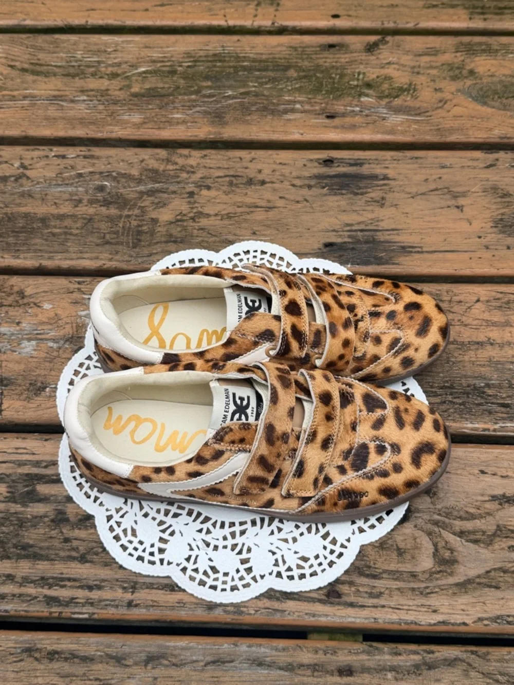Sam Edelman Leopard Print Velcro Sneakers in Brown and Cream
